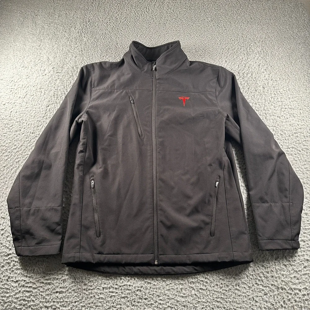 Tesla Corp Employee Jacket Mens M‎ Black Softshell Full Zip Logo Red Embroidery